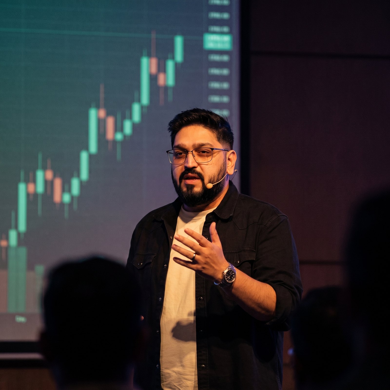 Ali Khan speaking live at a trading masterclass